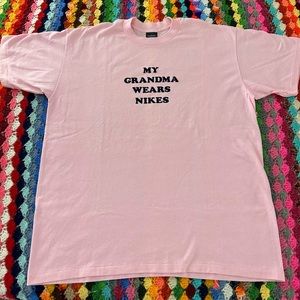 Vintage 90s USA Made Single Stitch My Grandma Wears Nikes Pastel Rose Sl…